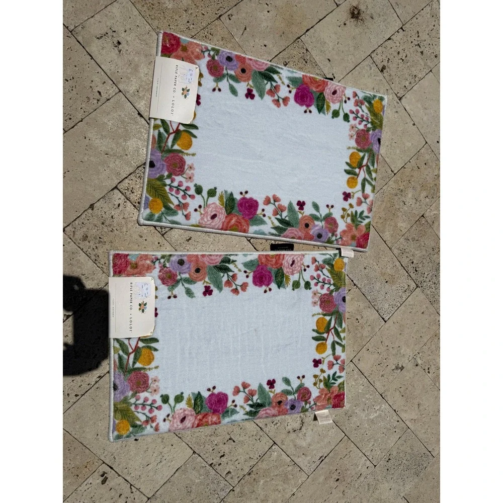 Rifle Paper Co x Loloi Floral Bath Rug Set 2 17x24 White Pink Botanical Garden